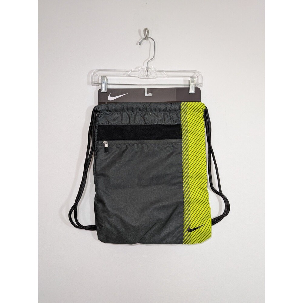 NWT Nike Sport II Shoe Sack Drawstring Gym Bag Dark Grey Neon Volt Yellow Zipper